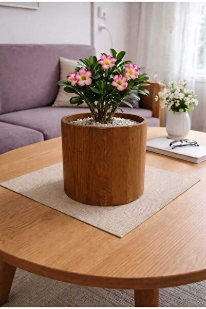 ALTINOLUK İNCİ AHŞAP Ahşap saksı dekoratif yuvarlak 34yük 22x22cm.