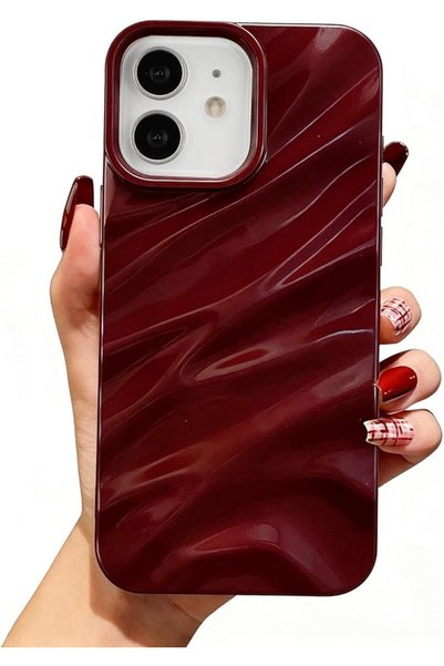 MustCase حافظة متوافقة مع هاتف iPhone 11 بنمط رخامي أحمر داكن، سطح لامع، حافظ...