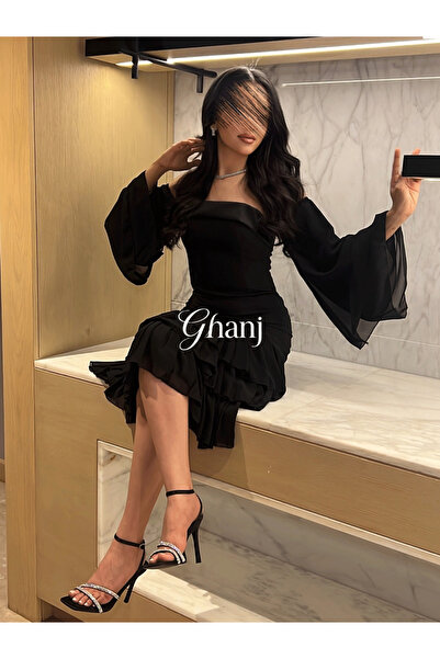 Ghanj Fashion فستان ميدي اسود