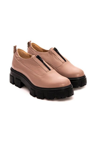 VAGAM Nude Genuine Leather Shoes with Zipper