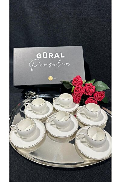 Güral Porselen CARINE ALBA 12 PARÇA KAHVE FİNCAN TAKIMI ALTIN FİLE