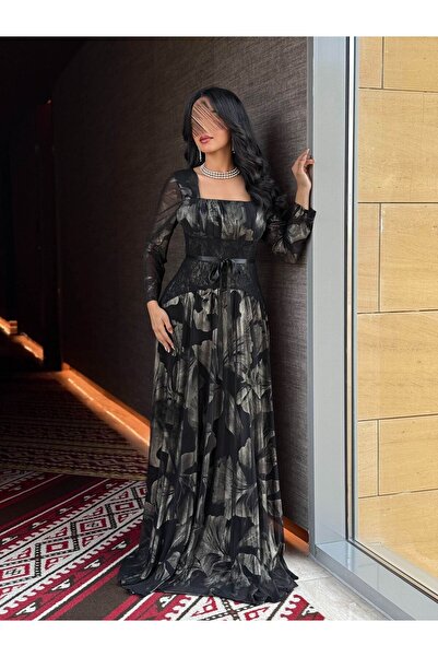 ADORA Evening dress, tulle print, floral pattern, lace insert + lining (pleas...