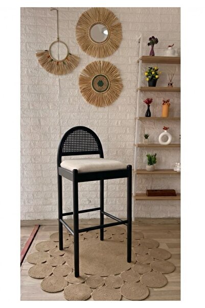 silla Concept Nova Bar Sandalyesi Teddy Krem Kumaş Hasırlı Siyah Ahşap Ada Sa...