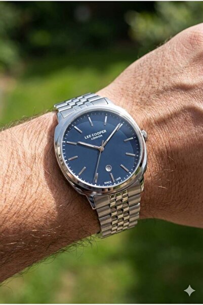 Lee Cooper 41mm Çelik Kasa, Lacivert Kadran, Gümüş Çelik Kordon Erkek Kol Saati