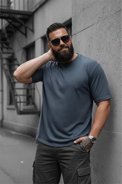 Oksit Shell Pattern Lycra Men's Plus Size Seersucker (Embossed) Textured T-Shirt