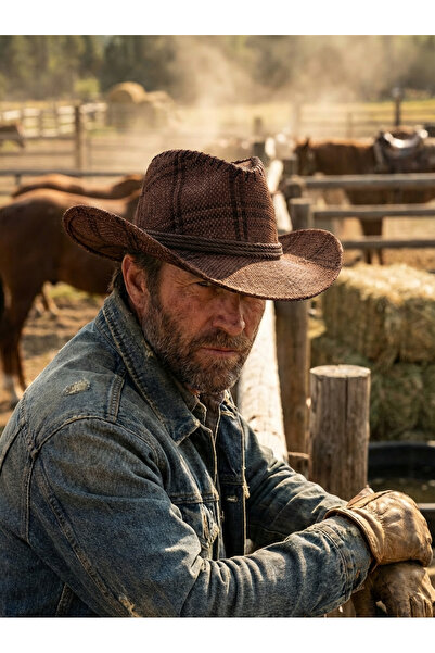 PIECE SIGNATURE Plain and Checkered Cowboy Hat, for Women and Men (56-59 cm)