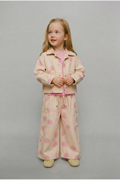 Magu Girl's Cotton Floral Patterned Jacket, T-Shirt and Trousers 3-Piece Set