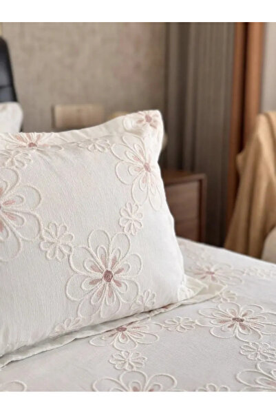 miar home perde tekstil Double Embroidered Bedspread Set with Pink Details – ...