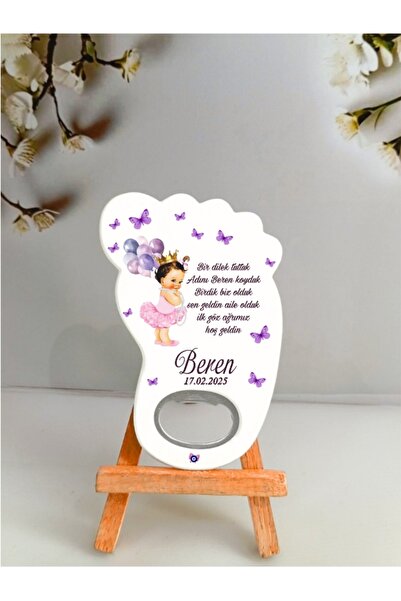 Nehir Ayak Magnet-Balonlu Taçlı Kız Tasarım-Doğum Günü Hediyelik-Yenidoğan -1...