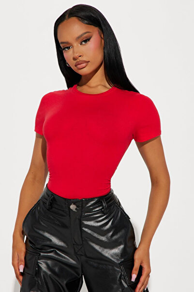 sunfyre Women's Crew Neck Short Sleeve Body-Hugging Snap Fastener Bodysuit Su...