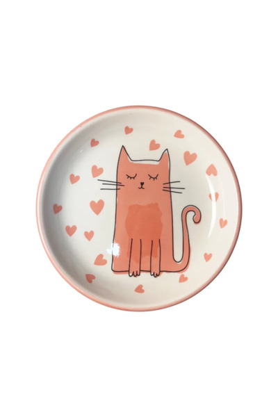 NO BRAND Cat Food Bowl, Ceramic, Loving Cat Design, 12.5 cm