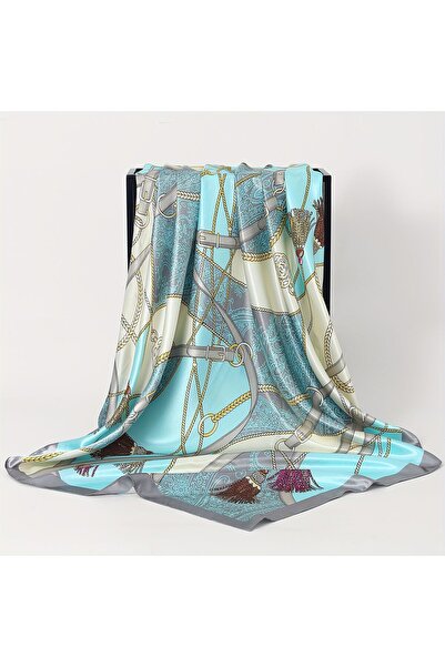 Accessories وشاح نسائي أنيق ذو مظهر حريري منقوش باللون الأزرق