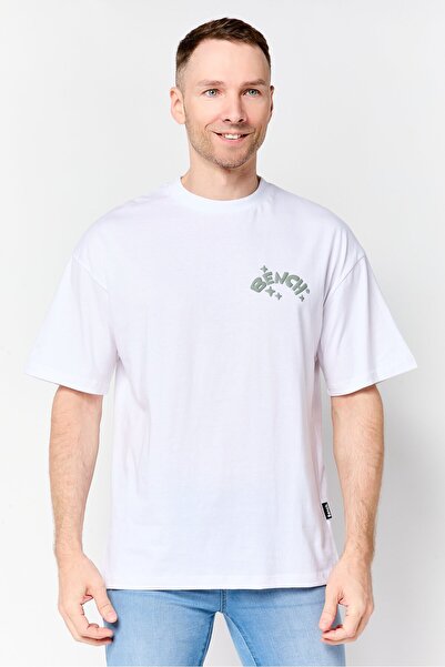 BENCH Men Round Neck Short Sleeve Brand Logo T-Shirt, White