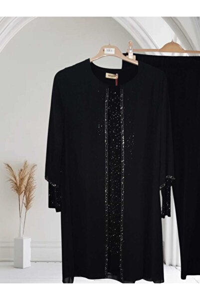 HESNA Plus Size Chiffon Evening Dress with Pants