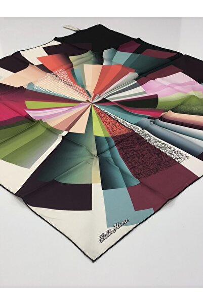 PİRAMİT وشاح حرير تيفيل من سيلك هوم باللون الفيروزي والأخضر البرقوقي 2004-5