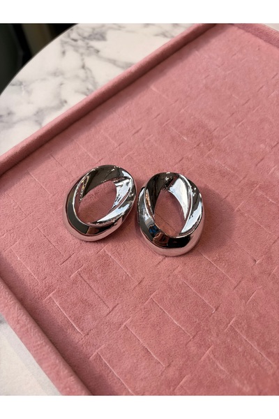 Silver Kaplama Modern Oval Form Küpe