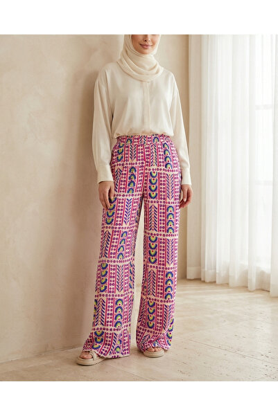Modamorfo Women's Patterned Viscose Trousers 6749 - Fuchsia