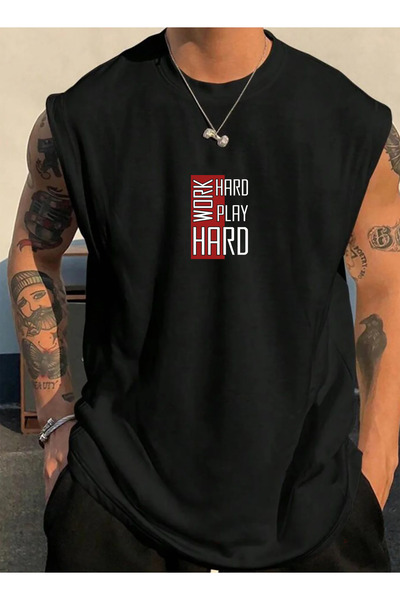 SUNFREE ملابس رياضية مطبوعة عليها WORK HARD، ملابس رياضية بدون أكمام، تي شيرت...