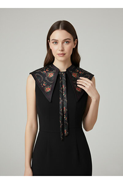 josef mariyy Retro Desenli Omuz Detaylı Yaka Fular