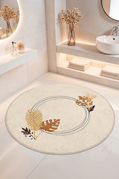 Home Doğal Yaprak Desenli Kaymaz Tabanlı Yıkanabilir Banyo Halısı