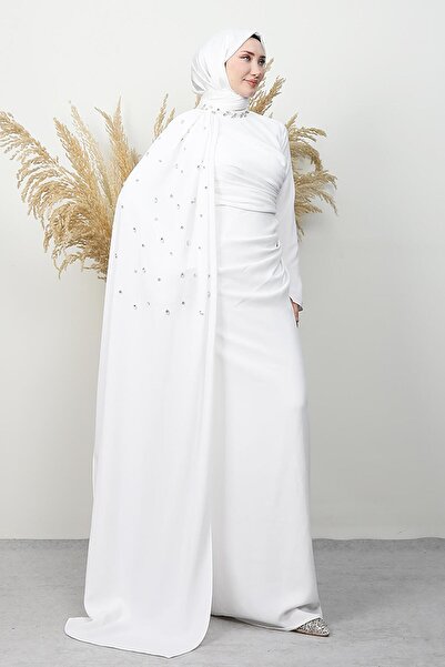 GİYZAMİLA Ayçin Crepe Evening Dress White