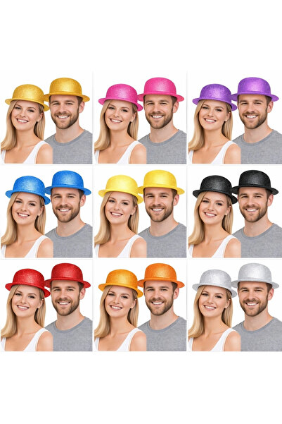 Lisinya Set de 9 pălării tip melon cu sclipici - 9 culori pentru petreceri și...