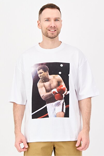 ALI Men Crew Neck Short Sleeve Graphic Print T-Shirt, White