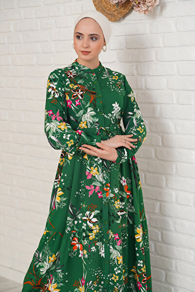 Modamorfo 2144 Judge Collar Hijab Dress - Emerald Green