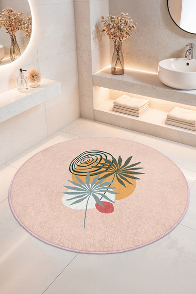 Home Soyut Çiçek Desenli Kaymaz Tabanlı Yıkanabilir Banyo Halısı