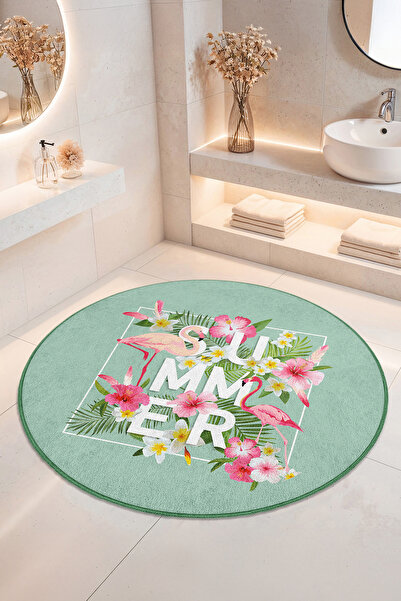 Home Tropikal Yaz Temalı Kaymaz Tabanlı Yıkanabilir Banyo Halısı