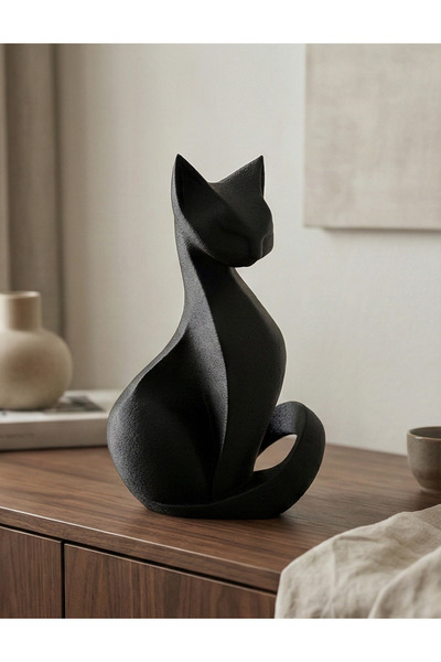 ENG.CO Onyx Minimalist Modern Mat Siyah Kedi Biblosu - Tasarım Dekoratif Obje