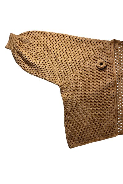 El Yapımı Tasarım Altıgen Broş Detaylı Kadın Salaş Hırka