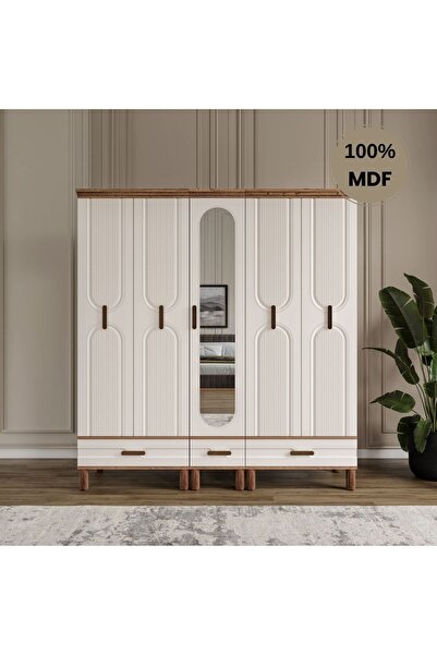 Flances Laçin 5 Kapaklı Çekmeceli MDF Gardırop