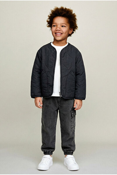 Magu Boys' Cotton Black Jacket T-Shirt and Pants 3 Piece Set