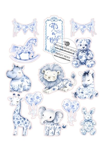 Decoratiuni Dulci Royal Baby Blue Safari Edible Image - Cut Out