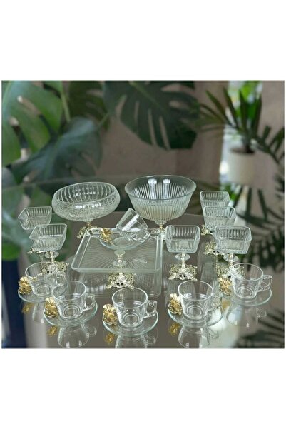 ÇNR Home Collection Paşabahçe Silver Metal Stand Presentation & Serving Set M...