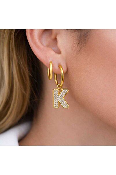 Bittox أقراط دائرية من الفولاذ المقاوم للصدأ مع حروف وحجارة مرصعة، أقراط ذهبي...