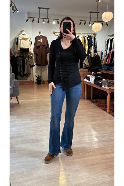 EYYE BUTİK Yüksek Bel İspanyol Paça Pantolon Açık Mavi