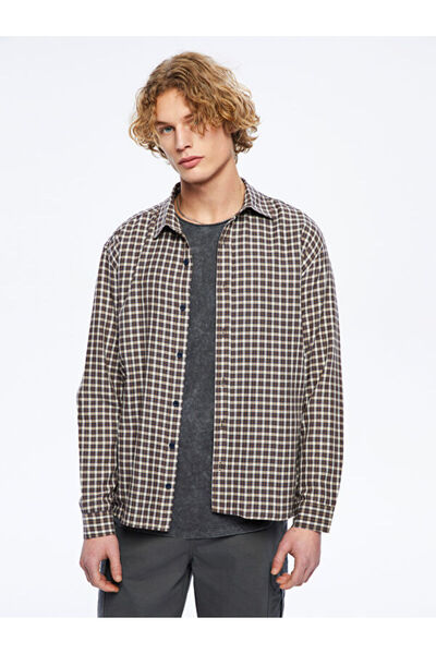 LC Waikiki Rmz Gi̇yi̇m Farkiyla Standard Fit Long Sleeve Checkered Embroidere...