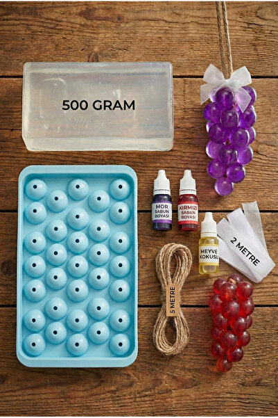 MKC STUDIO Üzüm Salkımı Sabun Yapım Seti - 500gr Şeffaf Baz, Plastik Kalıp, B...