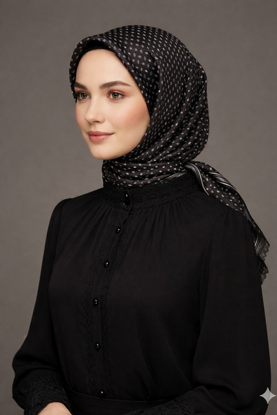 Armine 100% Sura Black - White Colored Pure Silk Scarf 90X90 New Season 2026 ...