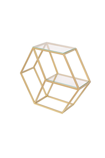 fromro Ines Modern Shelf in Matte Gold Metal and Glass, Geometric Design – 70...