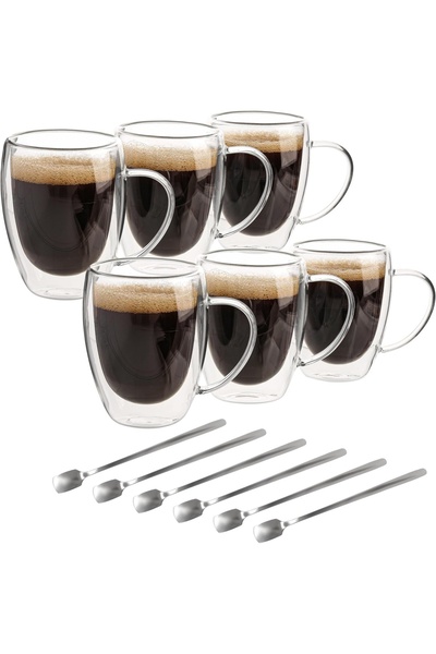 Belle Vous Set of 6 heat-resistant mugs, borosilicate glass, 350 ml, double w...