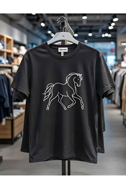 playwear PLAY WEAR Tricou unisex cu imprimeu MINIMAL HORSE, cu decolteu rotund