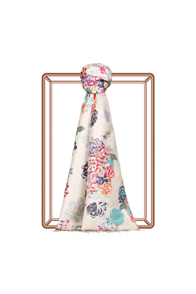 ipekevi Beyaz Turkuaz İpekevi İpek Şal 5716