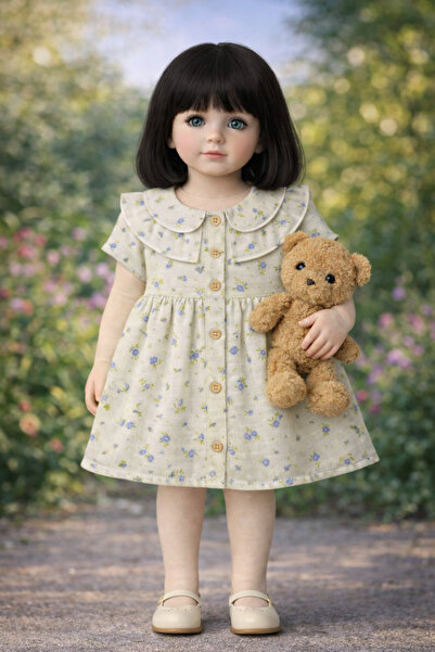 canmana kids&baby 100% Cotton Muslin Fabric Printed Dress with Collar and But...