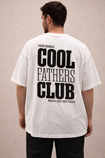 AYDESİGN Cool Father Club Dad Printed Crew Neck White T-Shirt T-Shirt