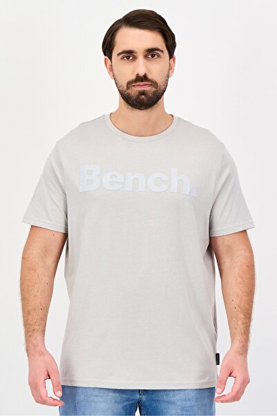 BENCH Men Crew Neck Short Sleeve Brand Logo T-Shirt, Frost Grey