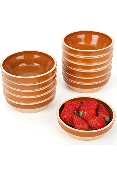 Belle Vous Set of 12 ceramic bowls, 175 ml, heat-resistant, 12.5 x 4 cm, Brown