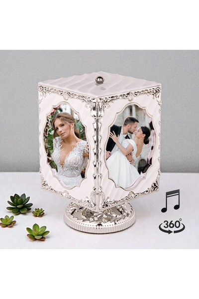 NATUREL 360 Derece Dönen Müzikli Kurmalı Küp Fotoğraf Çerçevesi Takı ve Mücev...